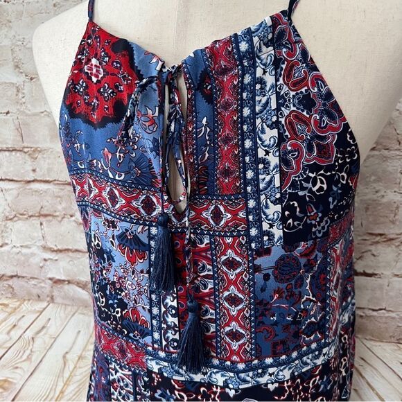 Allison Joy sleeveless chiffon shift dress tassel crochet - Picture 5 of 6